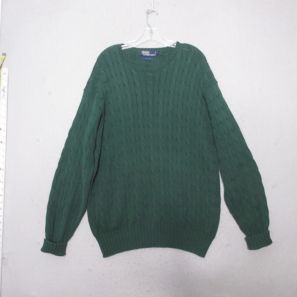 Vintage Polo Ralph Lauren Sweater XL Green Cable Knit Cotton Classic Hong Kong